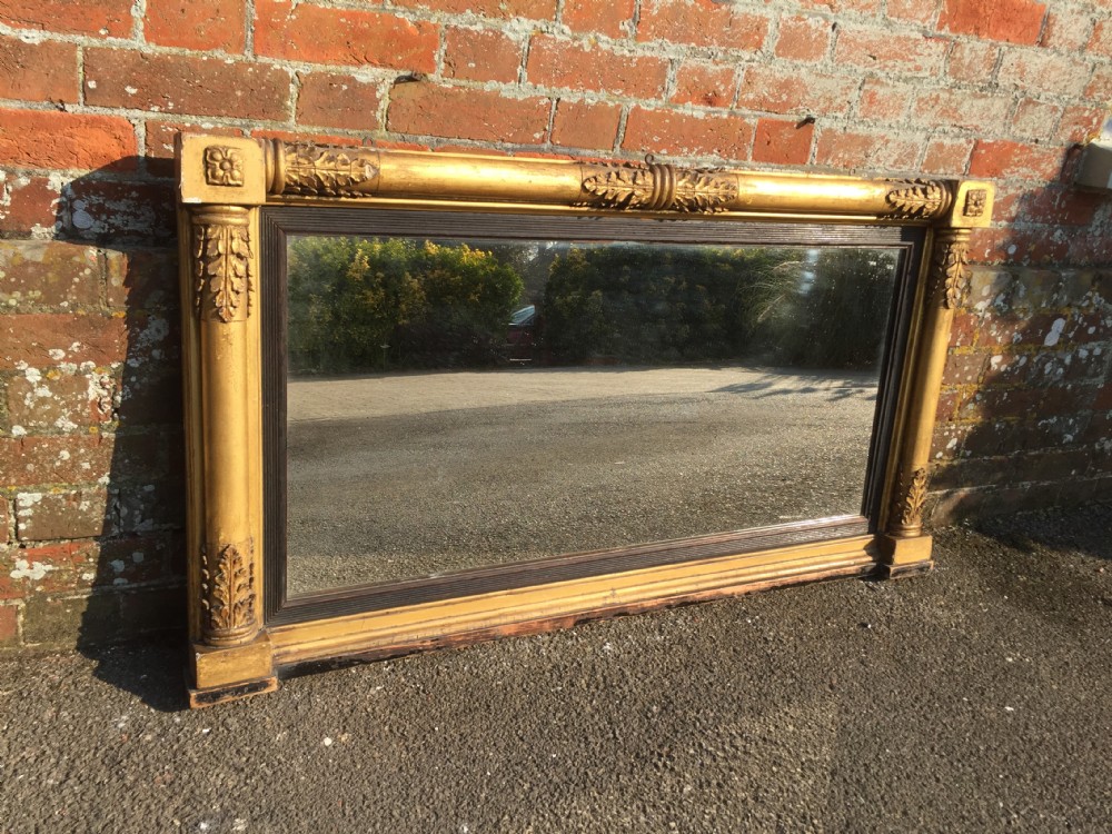 A Highly useful Early Antique 19th Century English Regency carved wood & gesso original gilt Overmantel Mirror