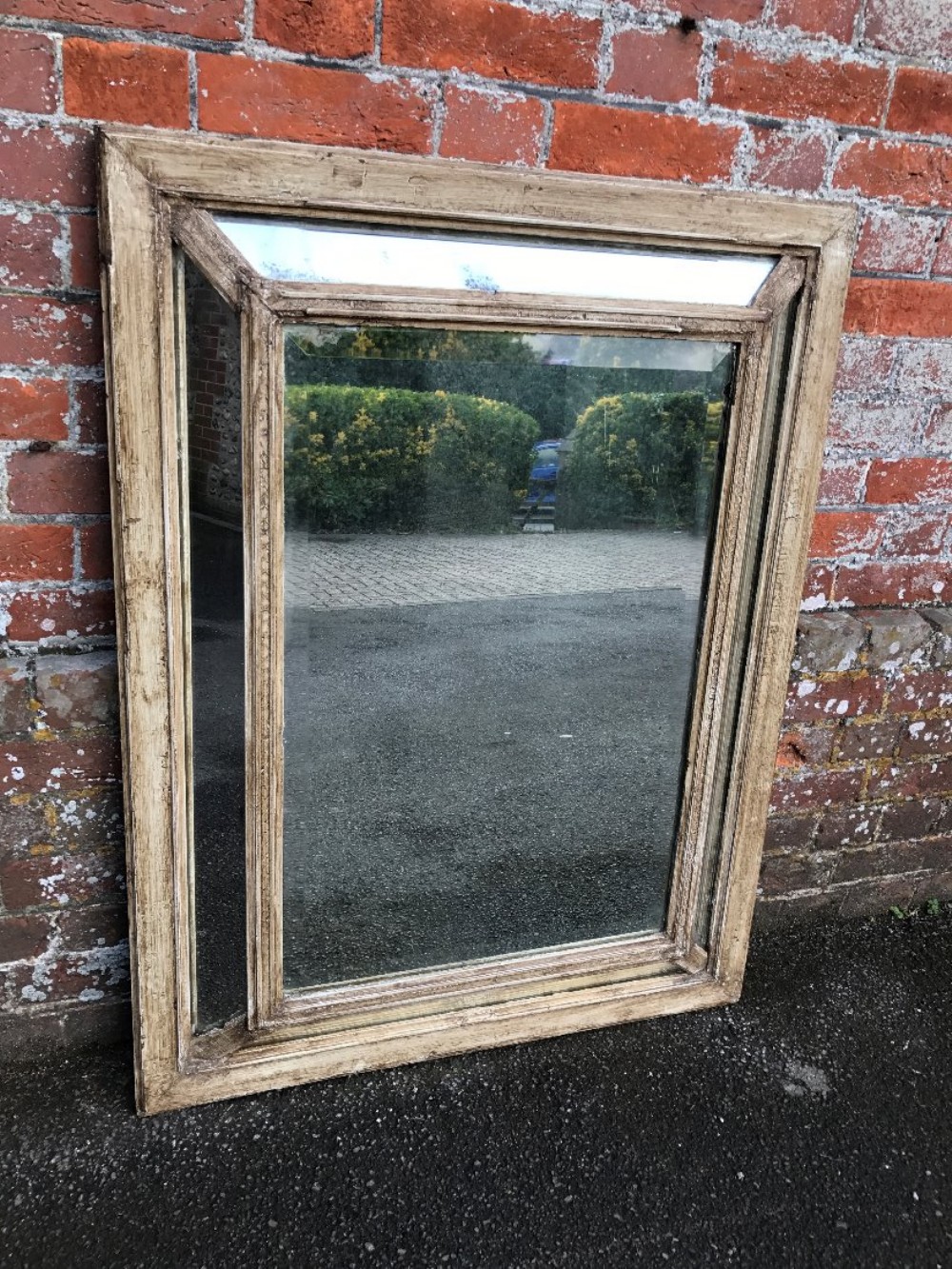 A Wonderful very useful size Antique 19th Century French carved wood & gesso painted plain Cushion Mirror.