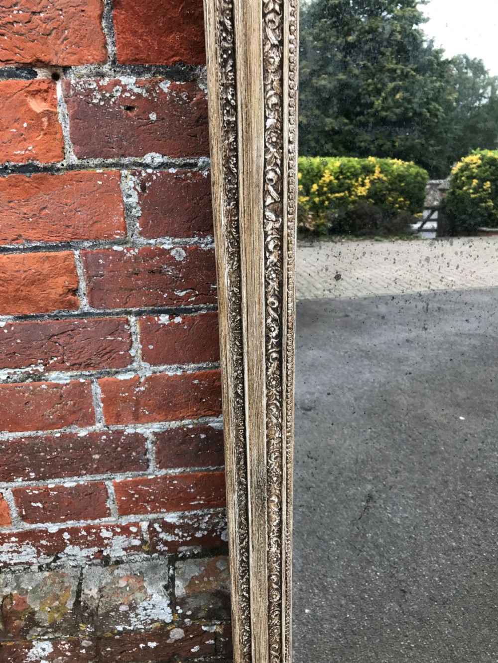 A Very useful size early Antique 19th Century French carved wood and gesso painted mirror  View IV