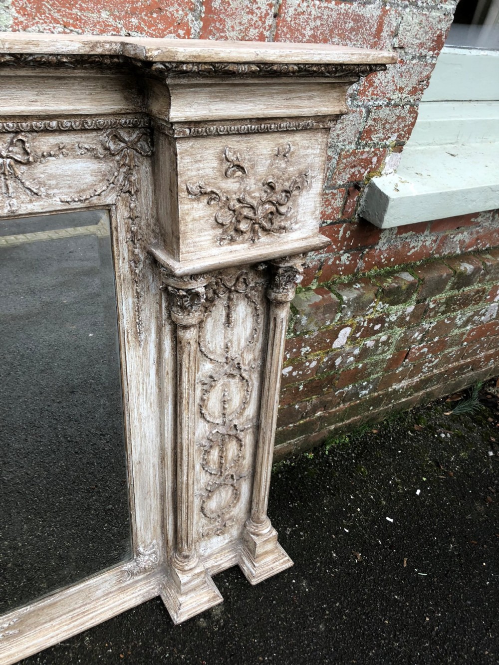 A Fabulous Antique 19th Century French carved wood and gesso painted Overmantel Mirror. View IV