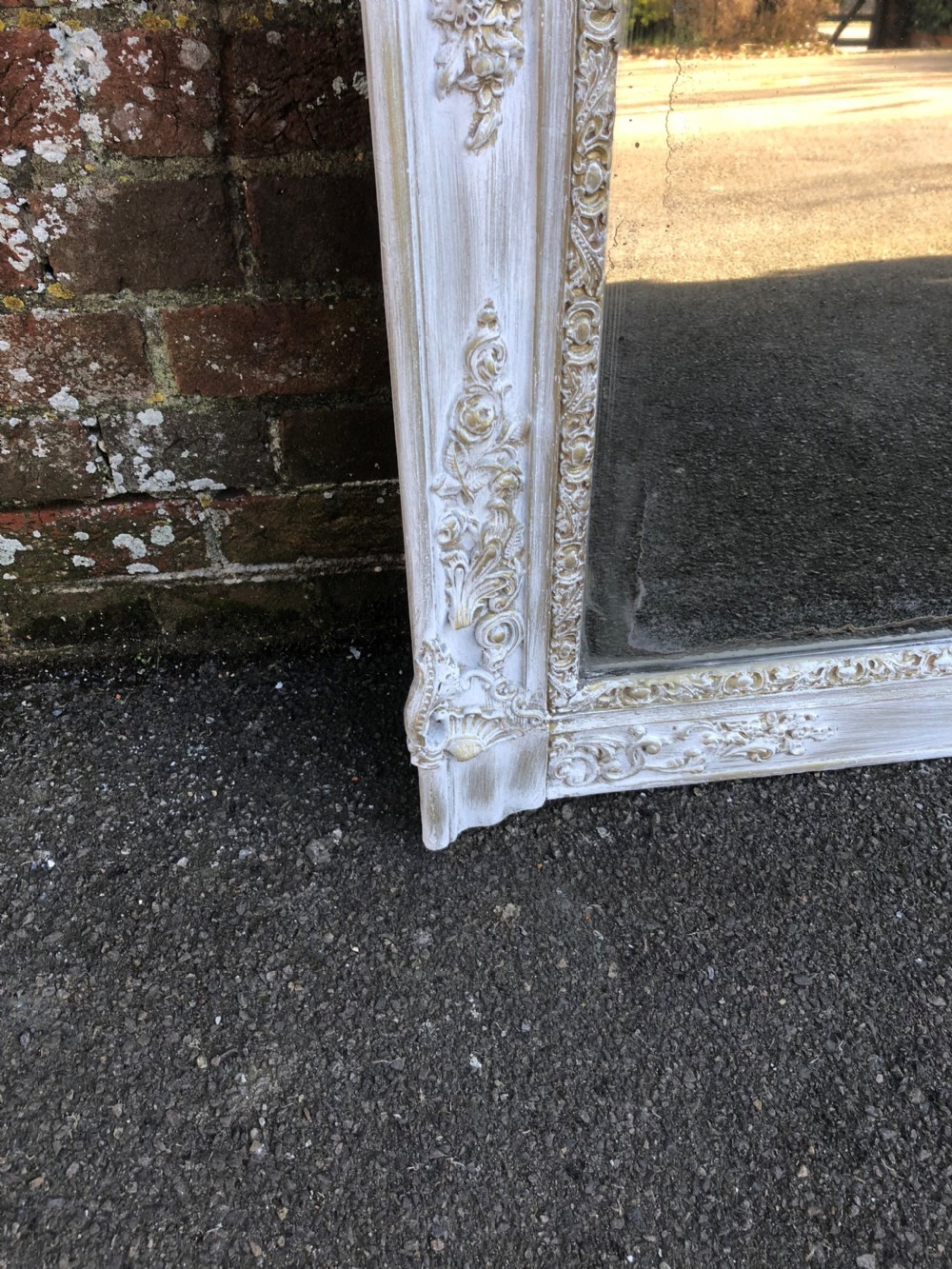 An Exceptional highly useful size early Antique 19th Century French carved wood & gesso distressed painted Mirror. View III