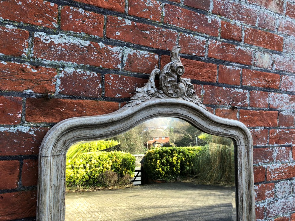 A Fabulous large Antique 19th Century French carved wood painted shaped top Mirror. View III