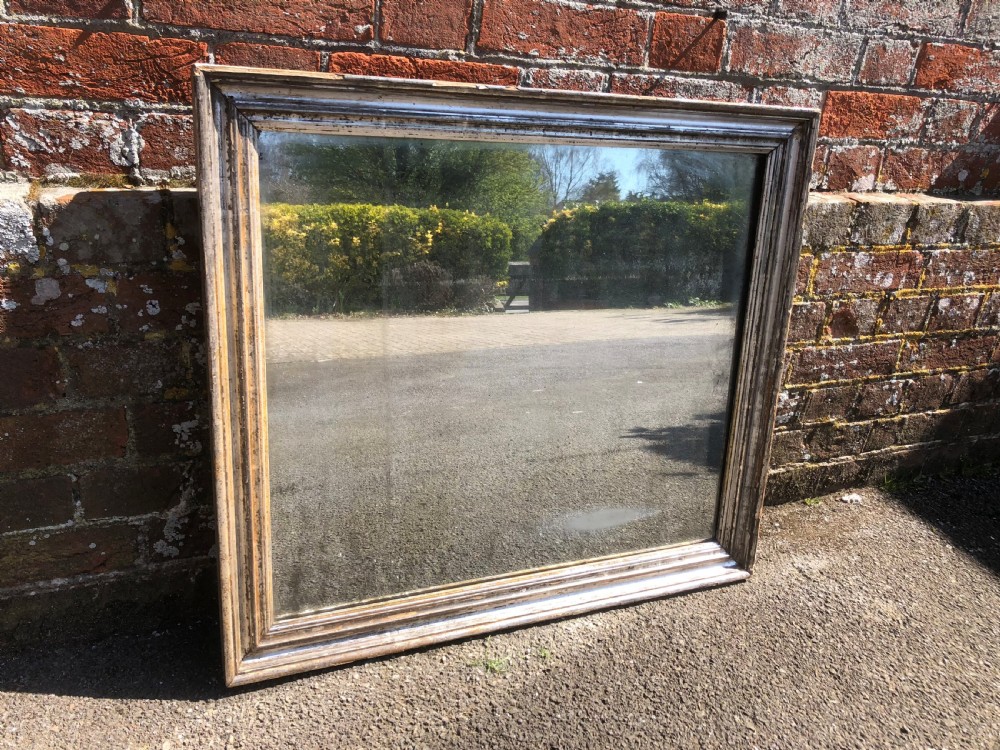 A Stunning useful size Antique 19th Century French carved wood and gesso original distressed silvered plain Bistro Mirror. View IV