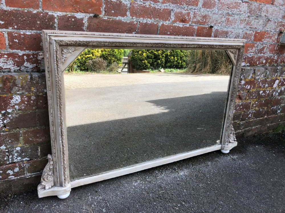 A Delightful highly useful size Antique 19th Century English carved wood & gesso painted Overmantel Mirror. View V