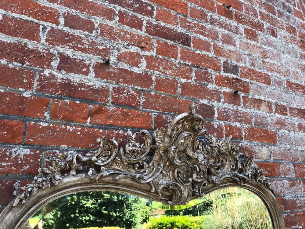 An Absolutely stunning large Antique 19th Century French carved wood and gesso painted shaped top Mirror. View VI