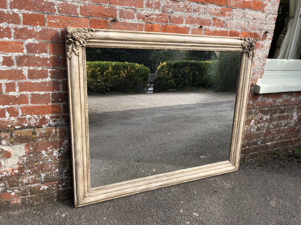 A Superb large early Antique 19th Century French carved wood and gesso painted landscape Mirror.