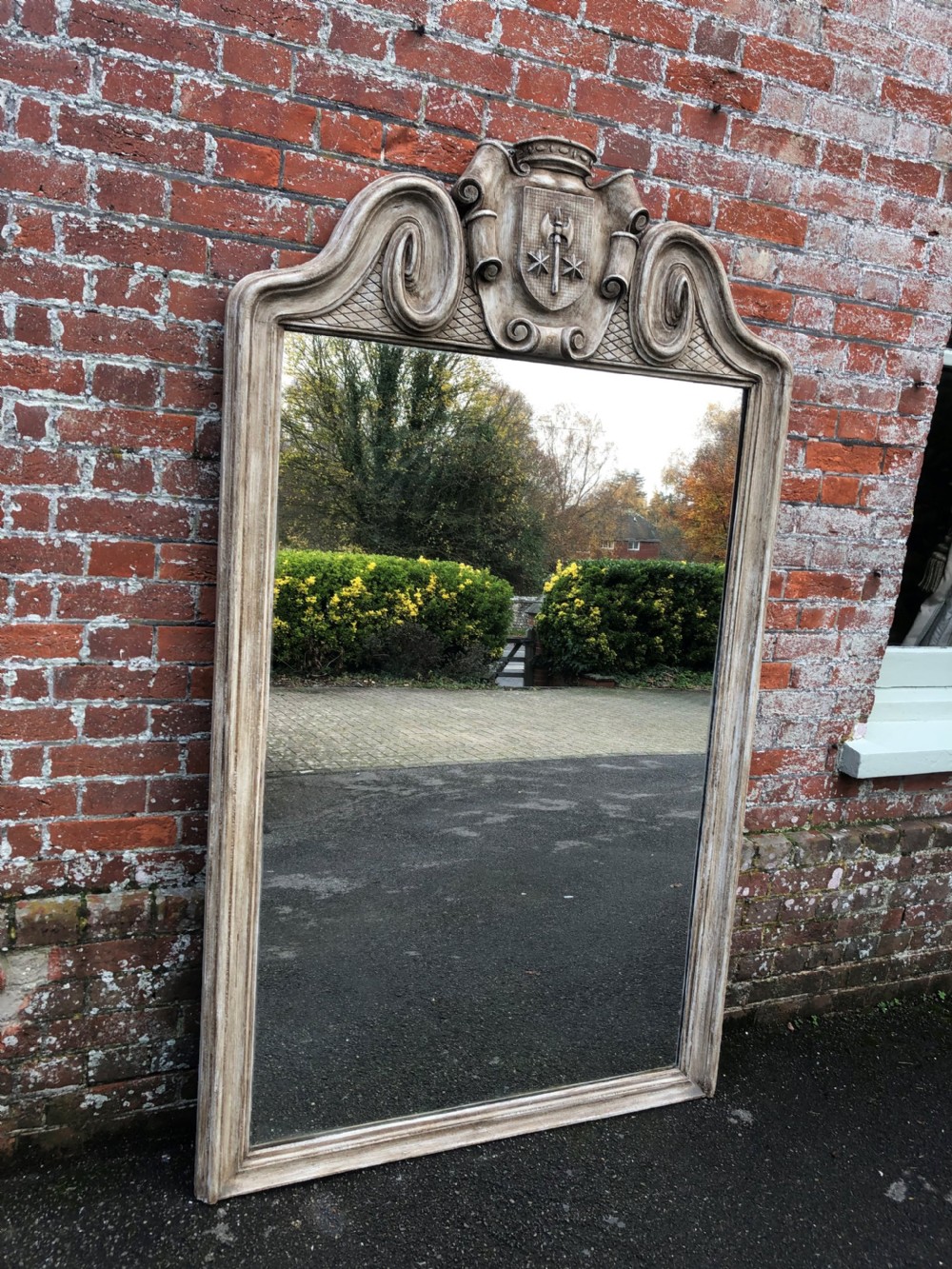 A Spectacular large Antique French 19th Century carved wood painted shaped top Mirror View VI