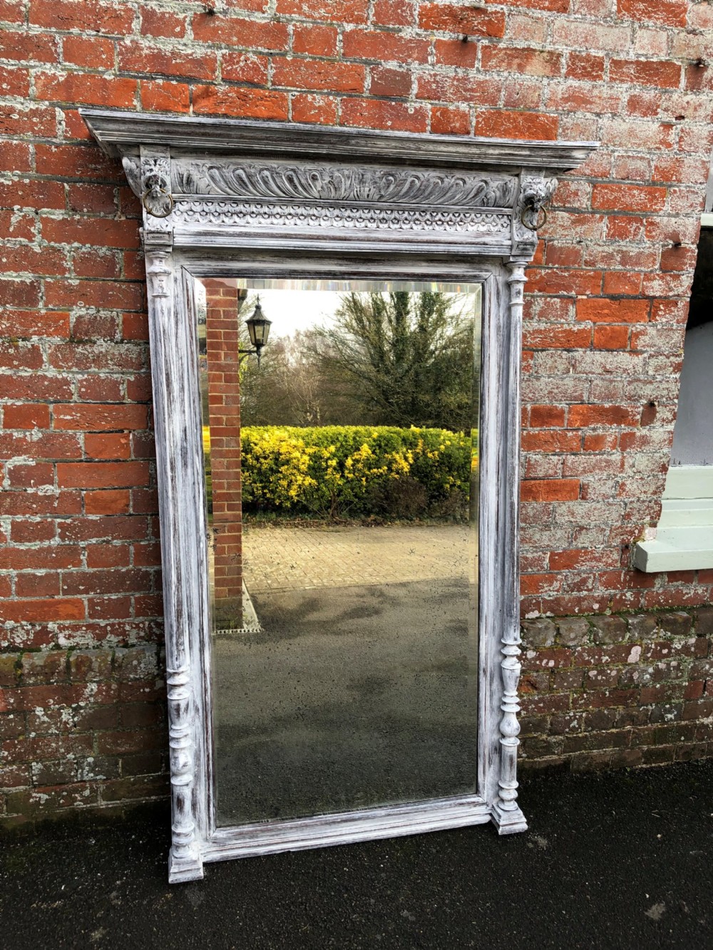 A Stunning large Antique French 19th Carved wood distressed painted Mirror. View VI