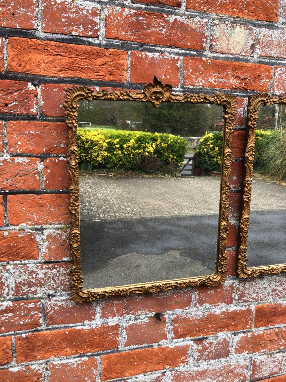 A Highly useful Pair of Antique French carved wood & gesso orignal gilt Mirrors. View II