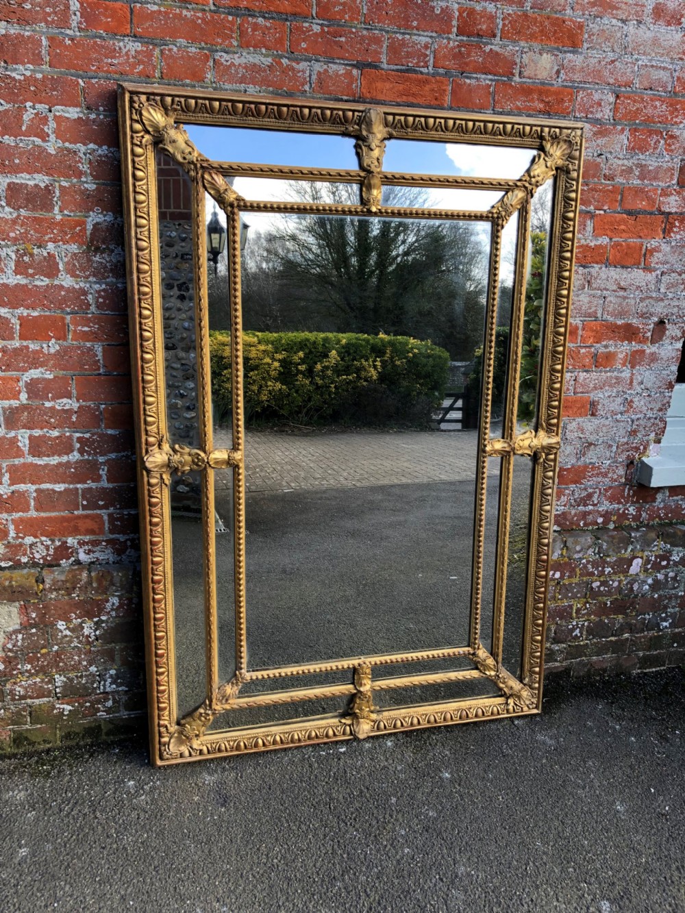 An Absolutely stunning large Antique 19th Century French carved wood & gesso orignal gilt Cushion Mirror. View II