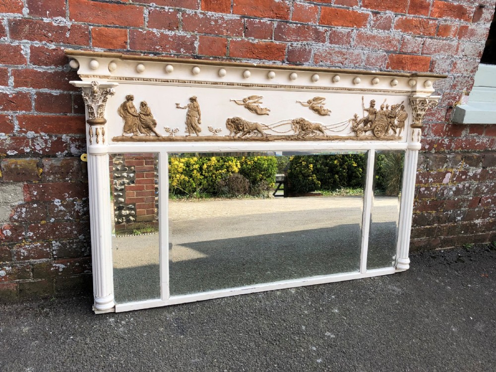 A Fabulous good size Antique English carved wood & gesso painted triple plate Mirror. View V