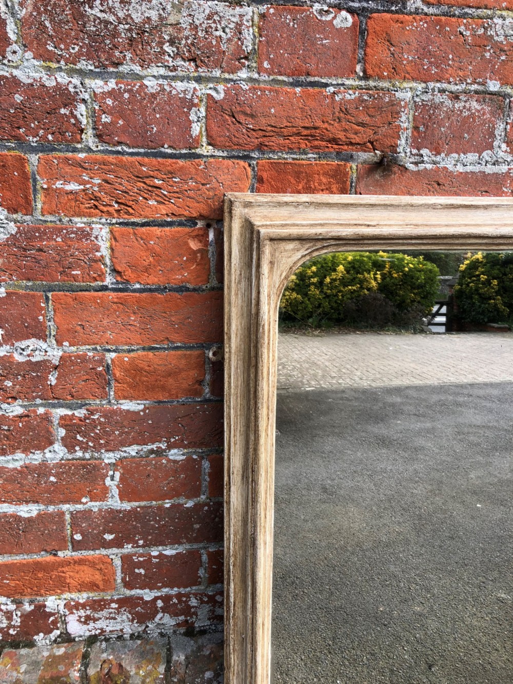 A Wonderful useful size Antique French carved wood and gesso painted plain Overmantle Mirror. View II