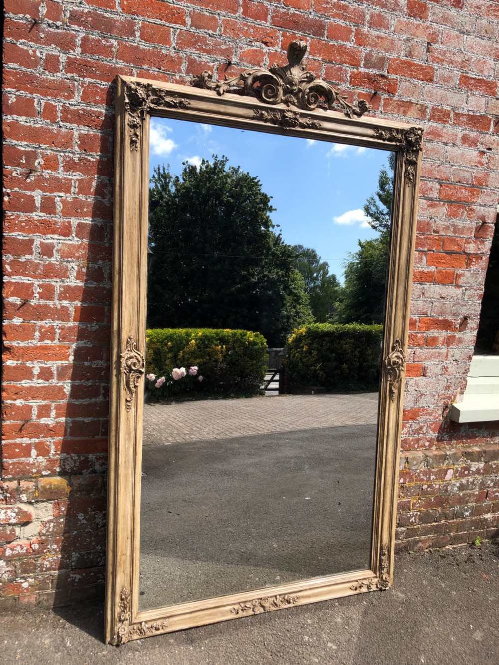 An Absolutely stunning large Antique French 19th Century carved wood and gesso painted Mirror. View V