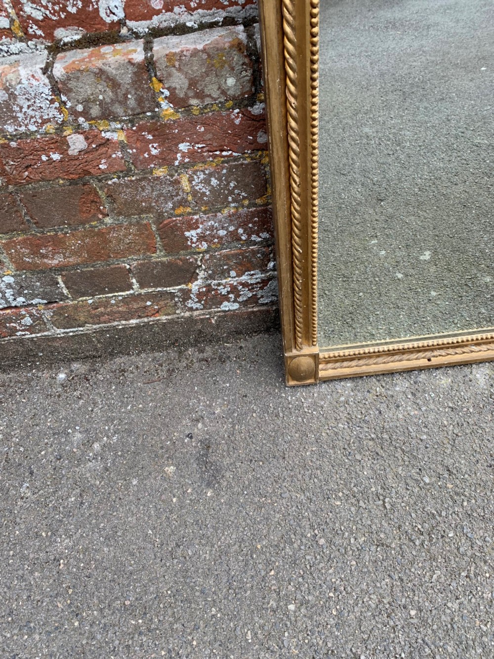 An Exceptional large Antique French 19th Century carved wood & gesso original gilt twist framed Pier Mirror. View IV