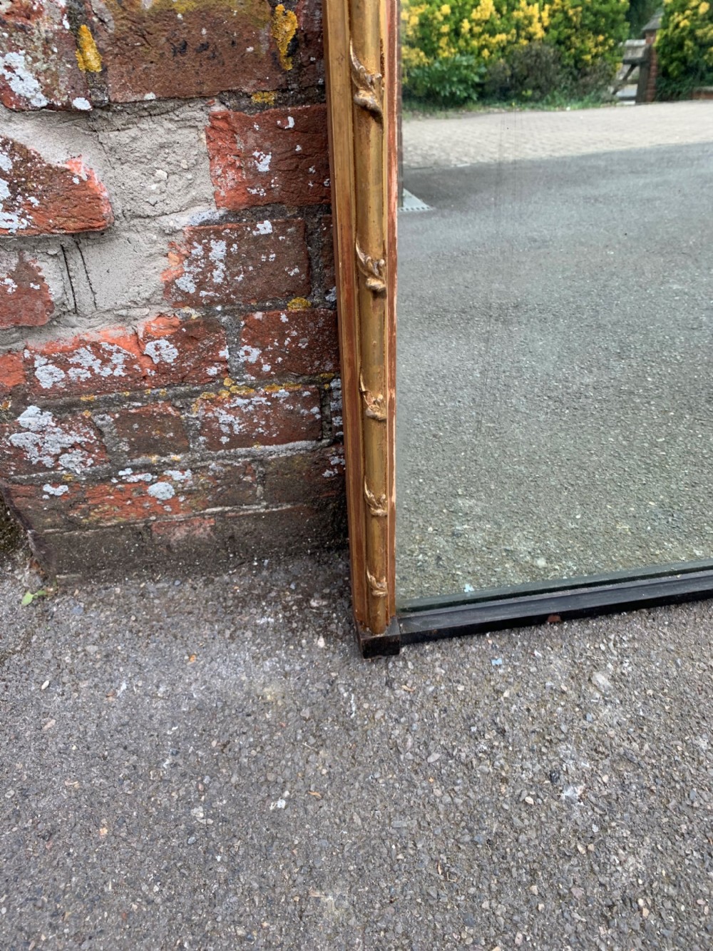 An Exceptional Antique English 19th Century carved wood & gesso original gilt landscape Mirror. View V