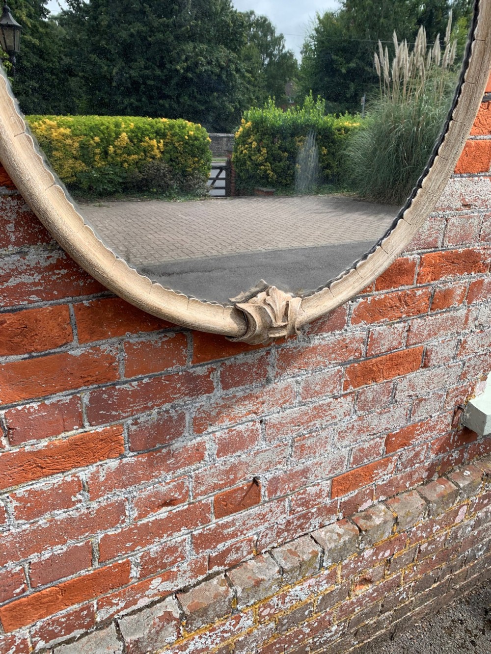 A Superb good size Antique 19th Century French carved wood painted Oval Mirror. View VI