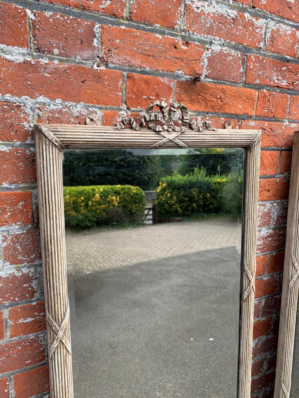 A Spectacular highly unusual Pair of Antique 19th Century French carved wood & gesso painted ribbed framed Pier Mirrors. View VIII