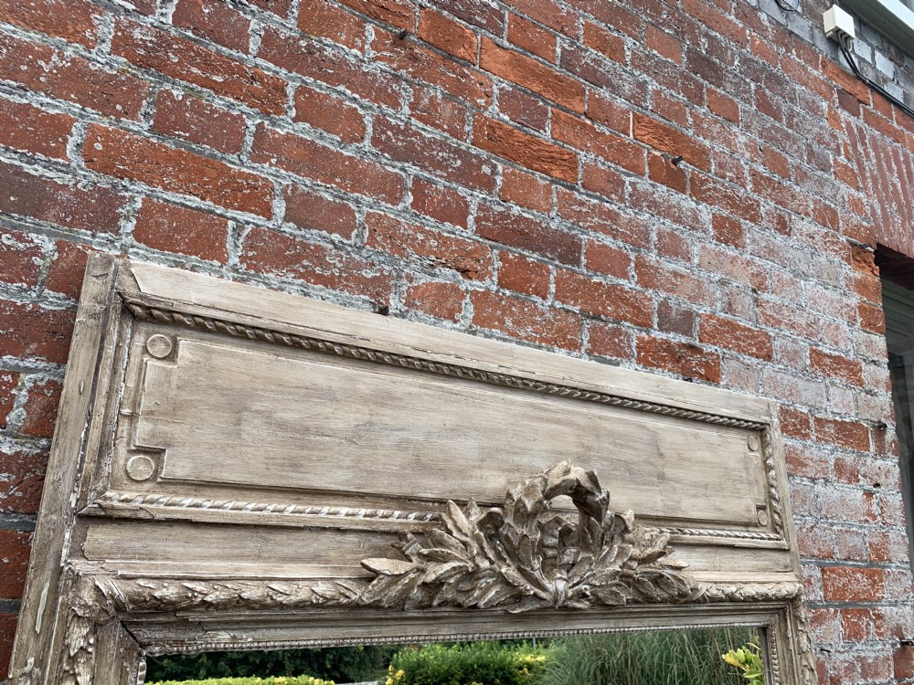 An Exceptional large Antique 19th Century French carved wood and gesso distressed painted Mirror. View V