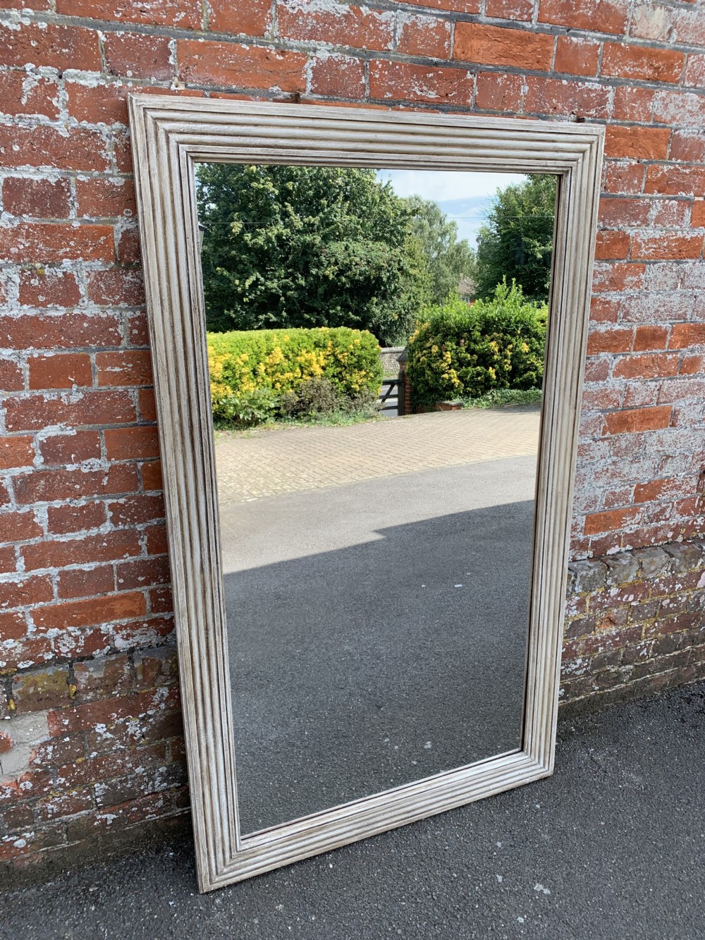 A Fabulous large Antique 19th Century French carved wood painted plain ribbed Mirror. View II