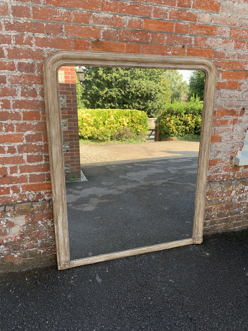 A Wonderful large Antique French 19th Century carved wood & gesso arched top painted Louis Philippe Mirror. View VI