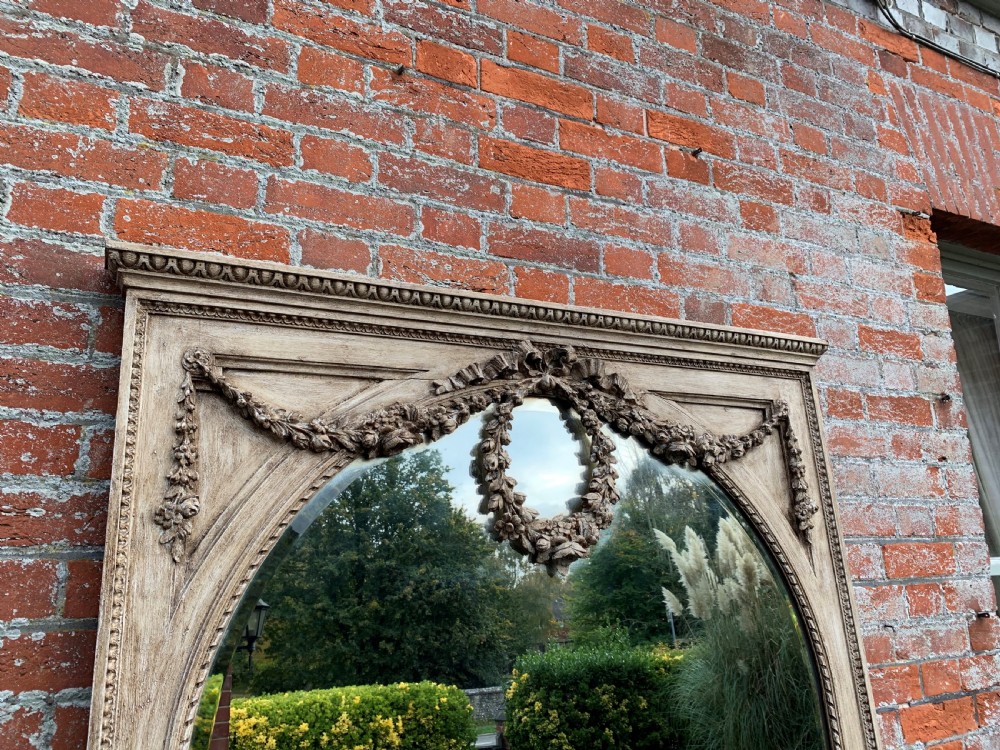 A Spectacular Large Antique French 19th Century painted carved wood & gesso arched Mirror. View VI