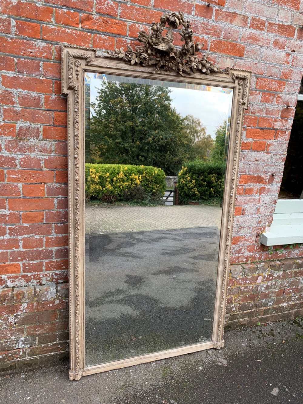 A Fabulous large Antique French 19th Century carved wood & gesso painted Mirror.