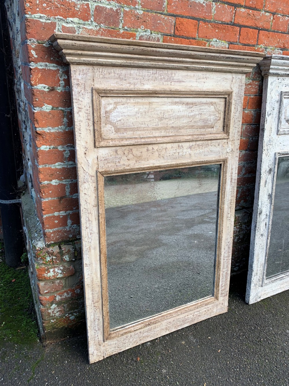 A  Wonderful Antique 19th Century French carved wood distressed painted Mirror. View V
