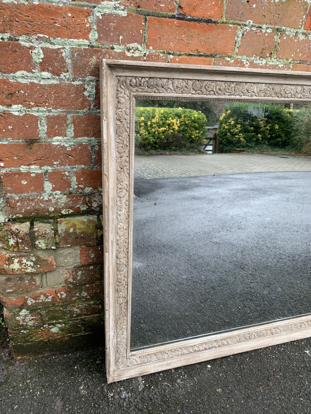 A Wonderful Large Antique French 19th Century Carved wood & gesso painted Mirror. View IV