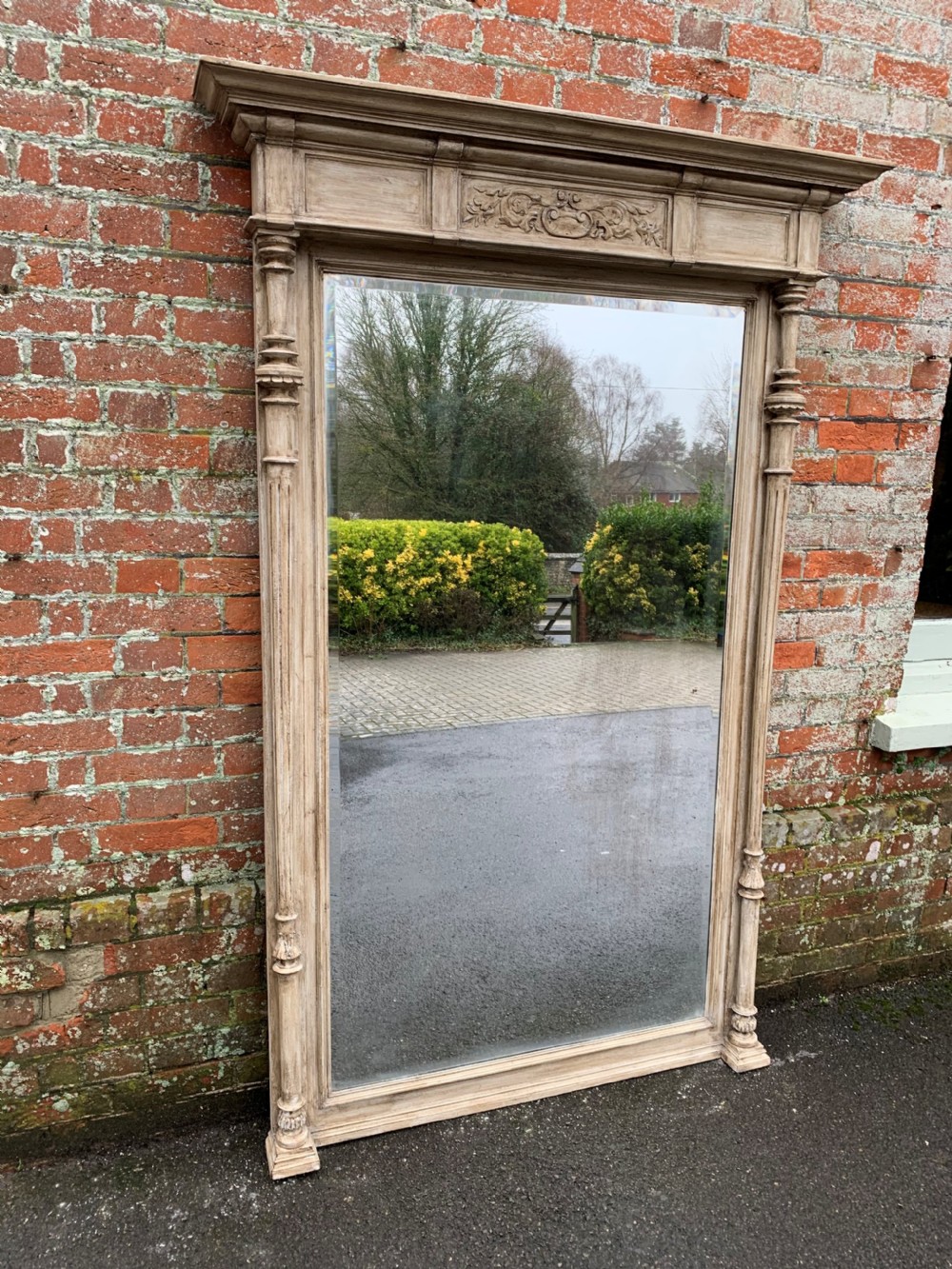 A Superb large Antique French 19th Century carved wood Column painted Mirror. View VI