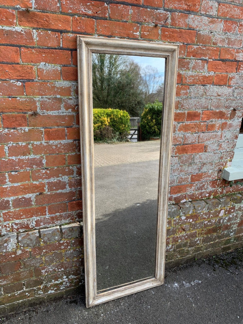 A Good size Antique French 19th Century carved wood & gesso plain painted Mirror. View III