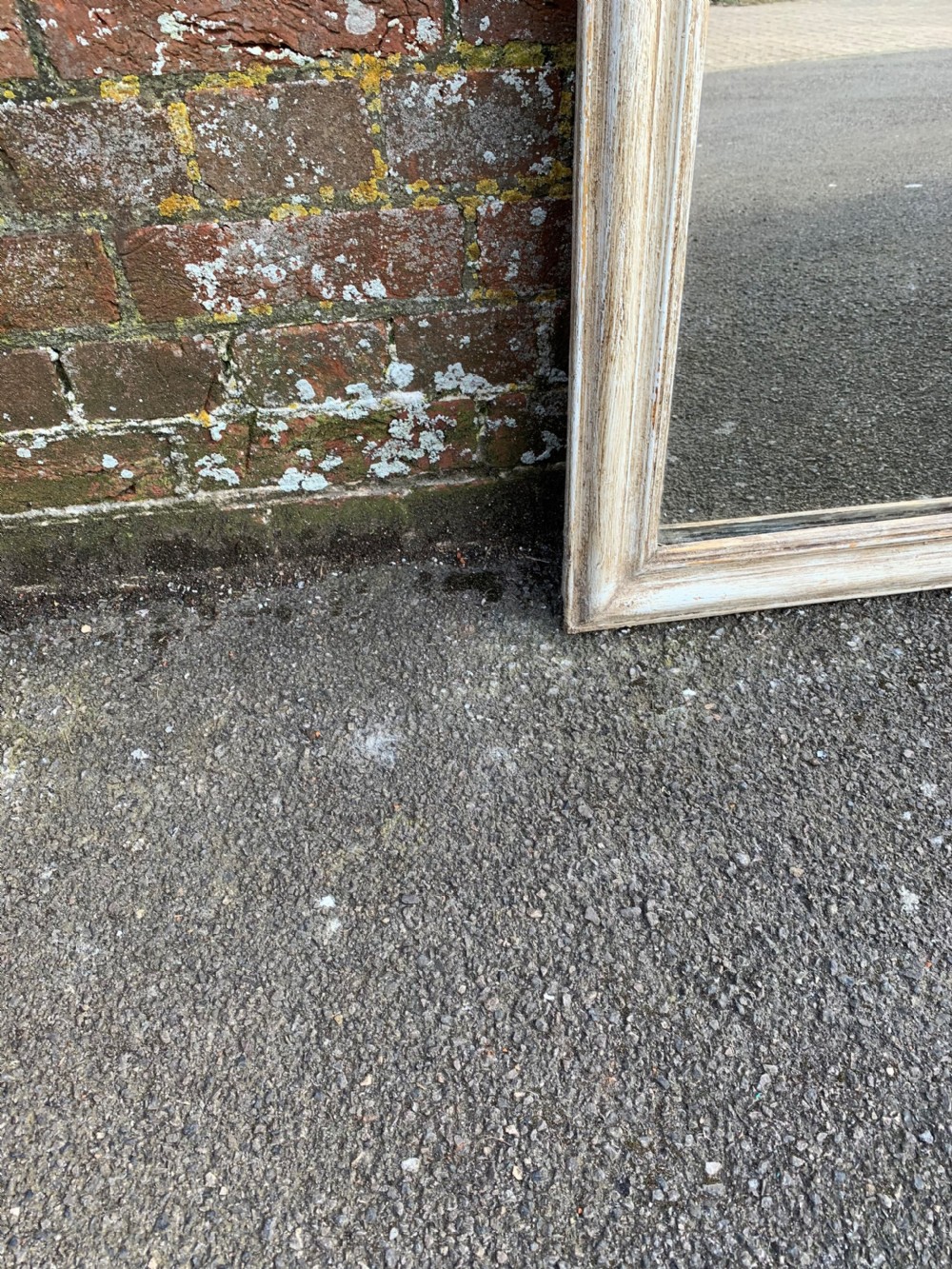A Good size Antique French 19th Century carved wood & gesso plain painted Mirror. View V