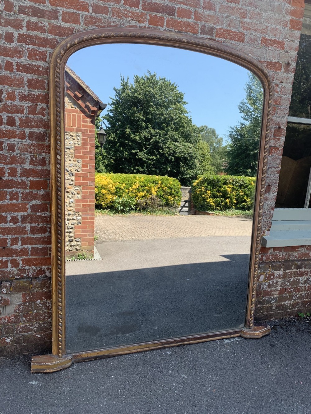An Absolutely Stunning Extra Large Antique English 19th Century carved wood and gesso original gilt rope twist framed Mirror. View V