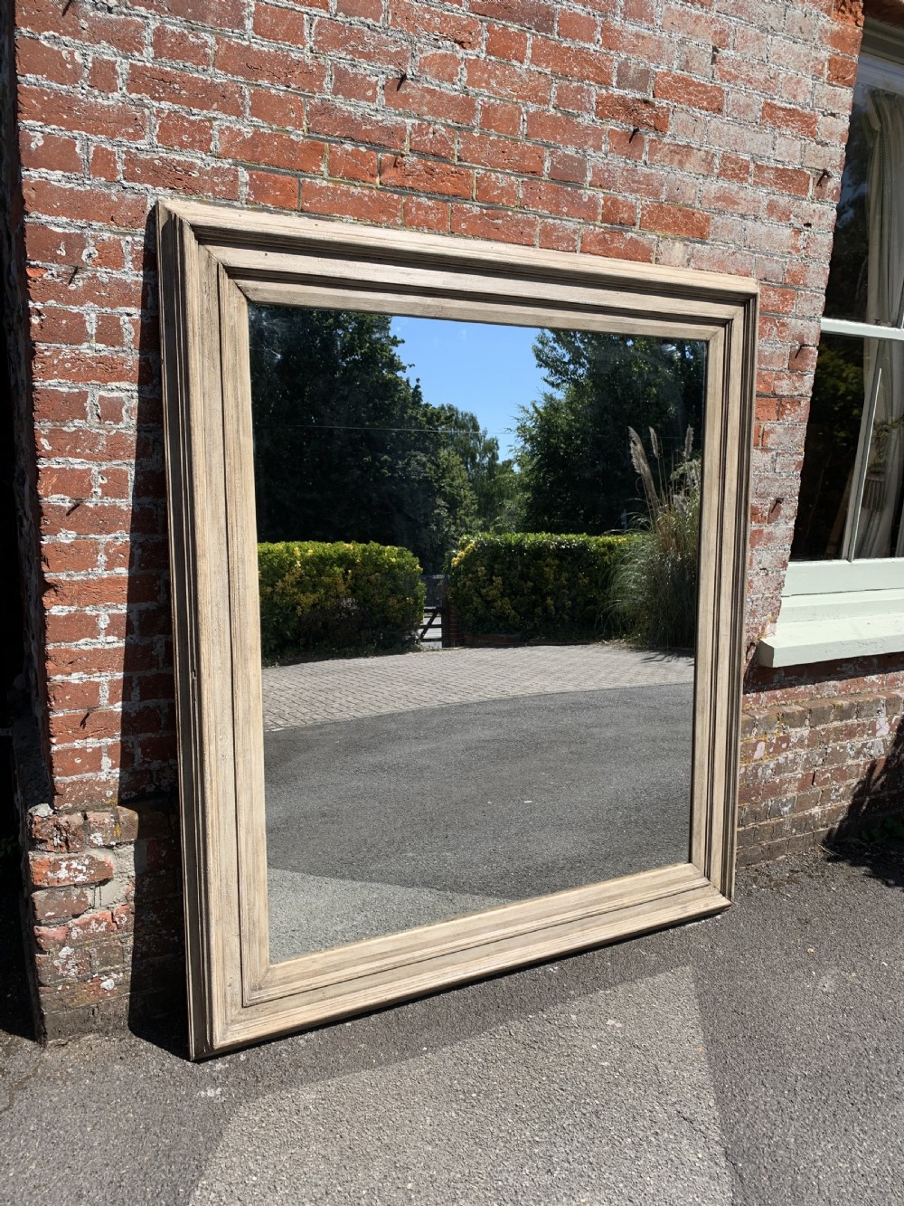A Stunning large Antique French 19th Century carved wood painted ribbed framed Mirror. View IV