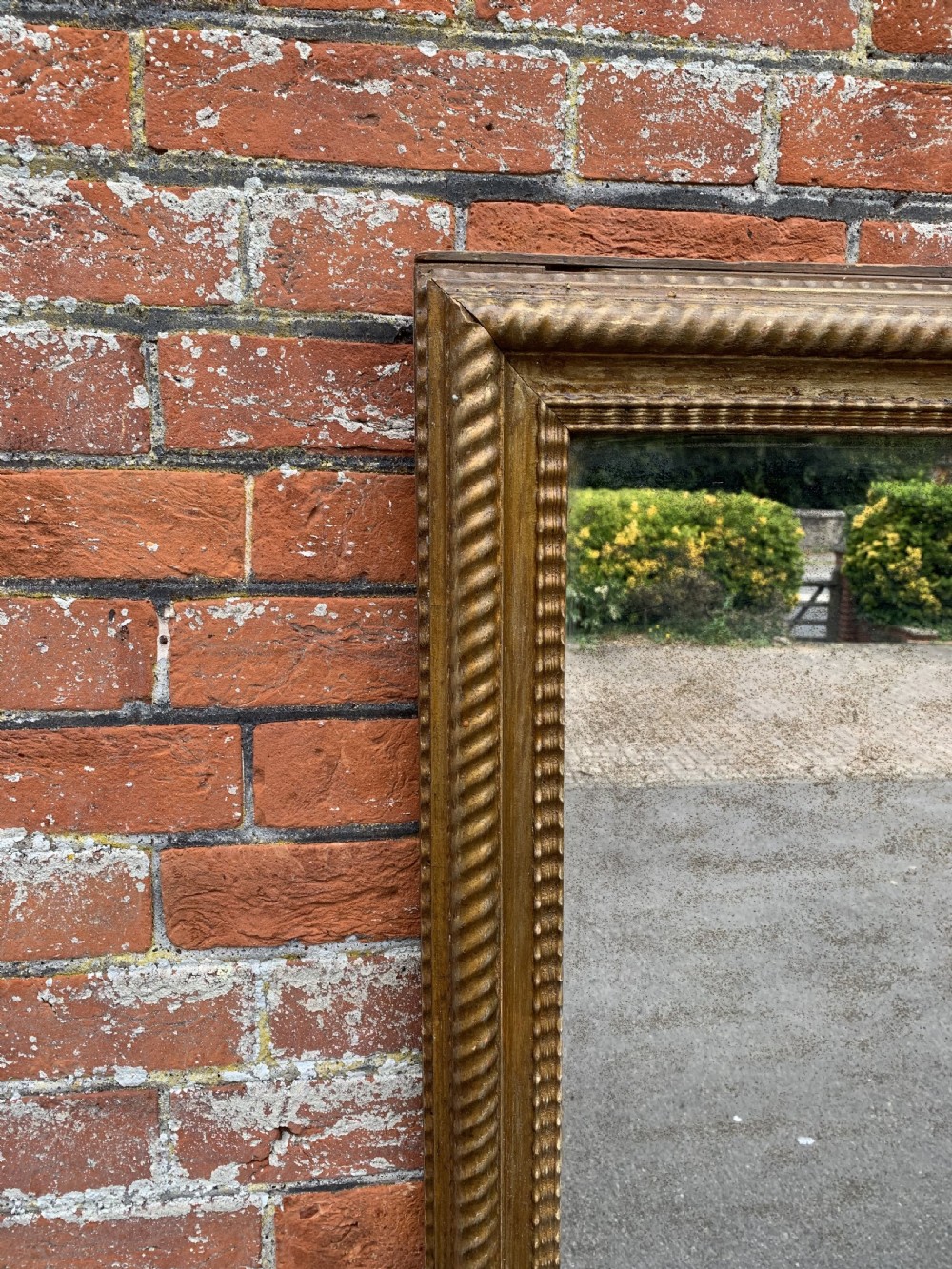 A Delightful large Antique French 19th Century carved wood & gesso original gilt ribbed framed Mirror. View II