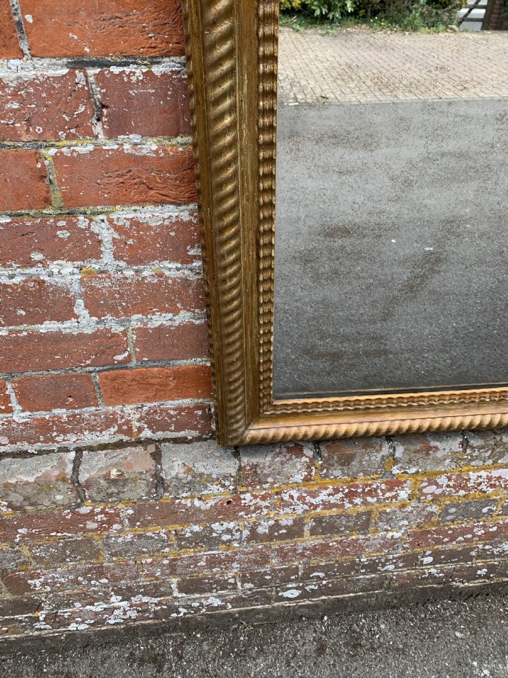 A Delightful large Antique French 19th Century carved wood & gesso original gilt ribbed framed Mirror. View III