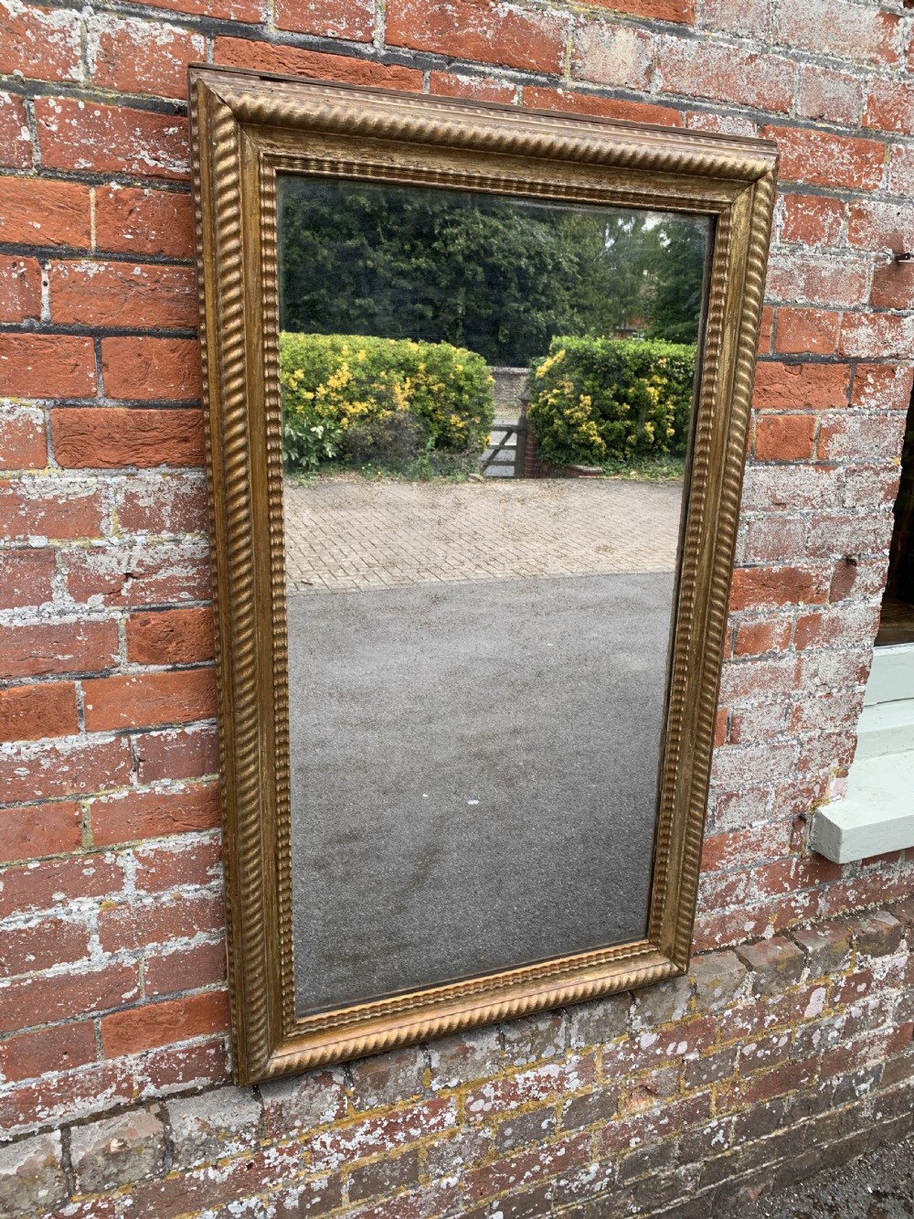 A Delightful large Antique French 19th Century carved wood & gesso original gilt ribbed framed Mirror. View IV
