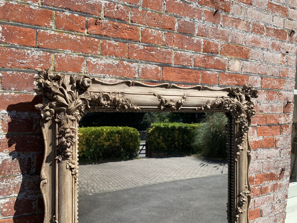 A Stunning Large Antique French 19th Century carved wood & gesso painted ornate flowered framed Mirror. View VI
