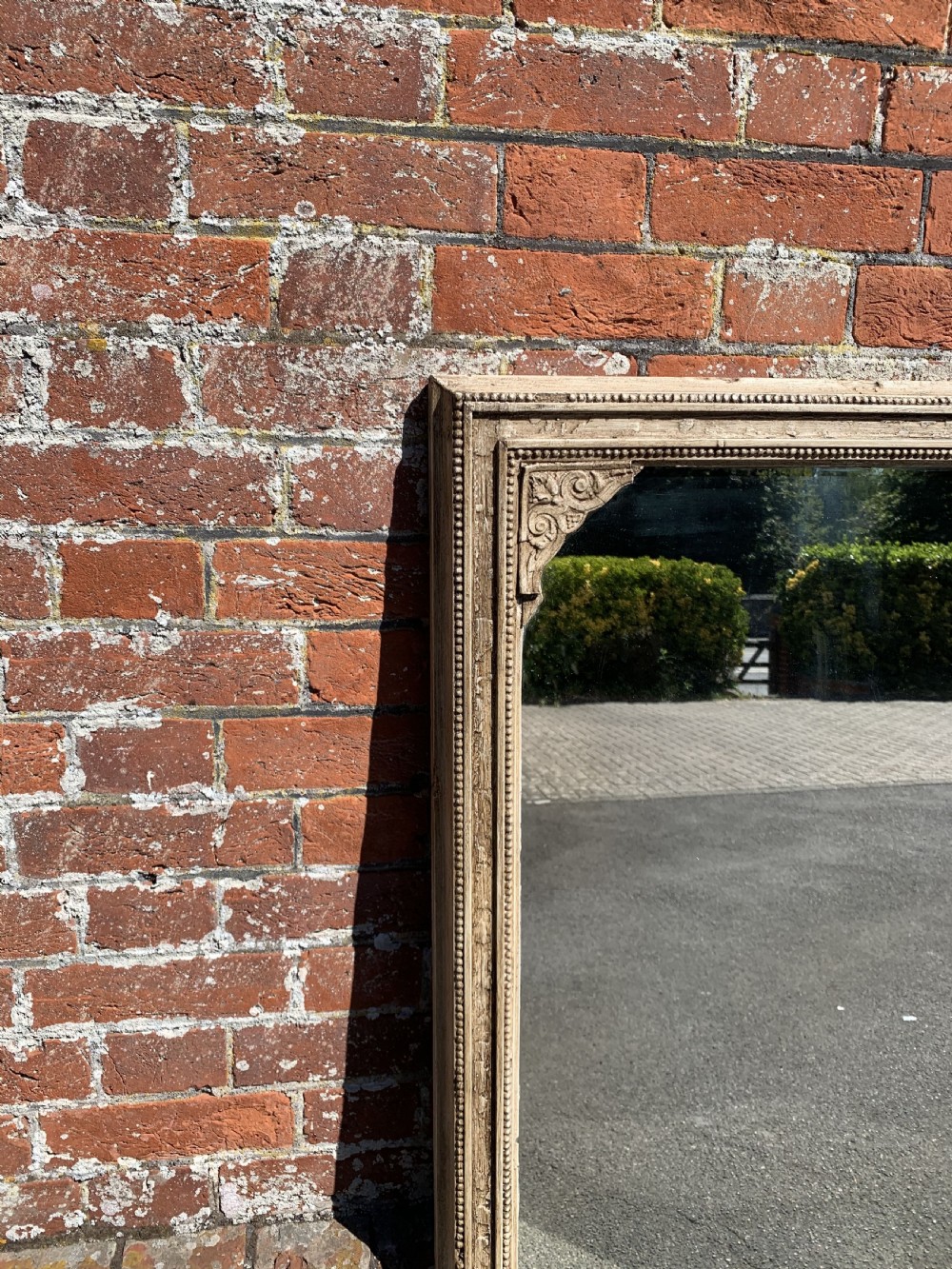 A Highly useful Antique English 19th Century carved wood and gesso painted Overmantle Mirror. View II