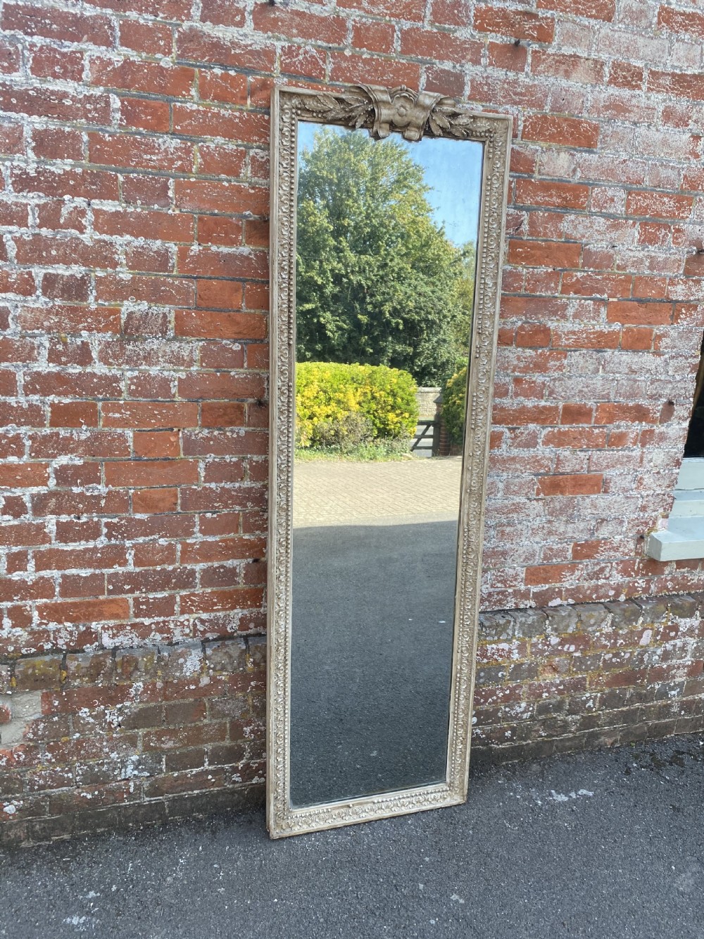 A Wonderful large Antique French 19th Century carved wood & gesso painted Pier Mirror.