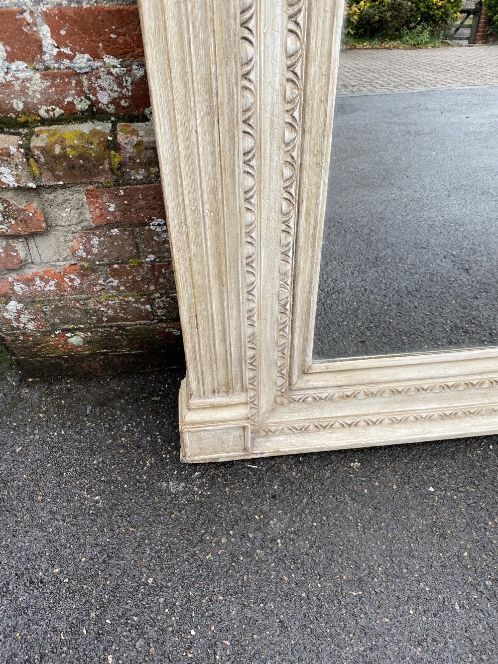 A Highly decorative large early 20th Century English original carved wood and gesso painted Tabernacle Mirror. View VII