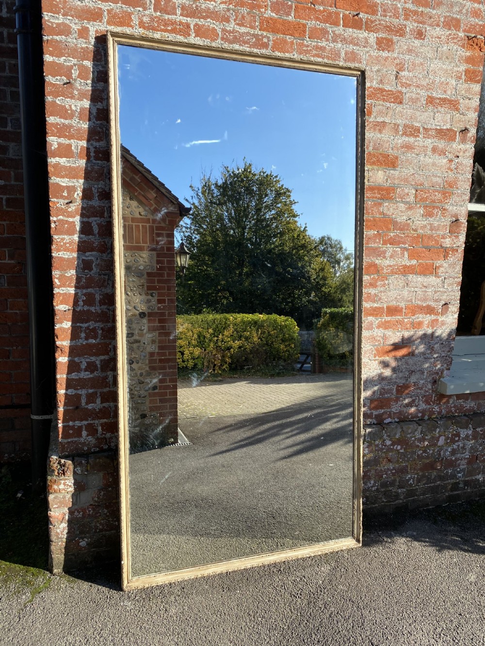 A HIghly impressive large Antique French 19th Century carved wood and gesso painted Bistro Mirror. View VI