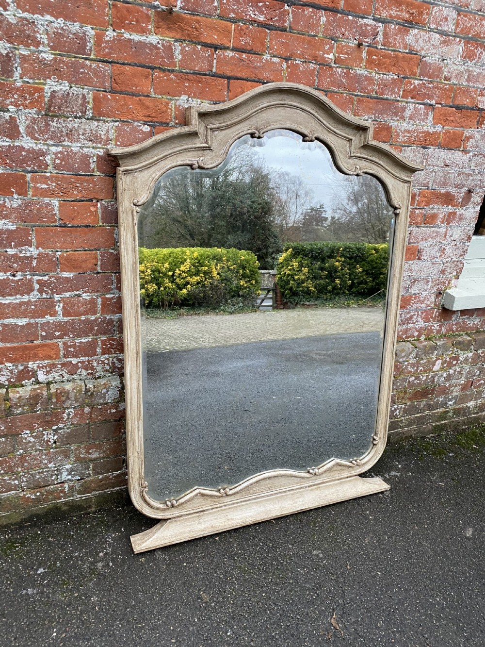 A Superb highly unusual large Antique French 19th Century carved wood painted shaped top Mirror. View VI