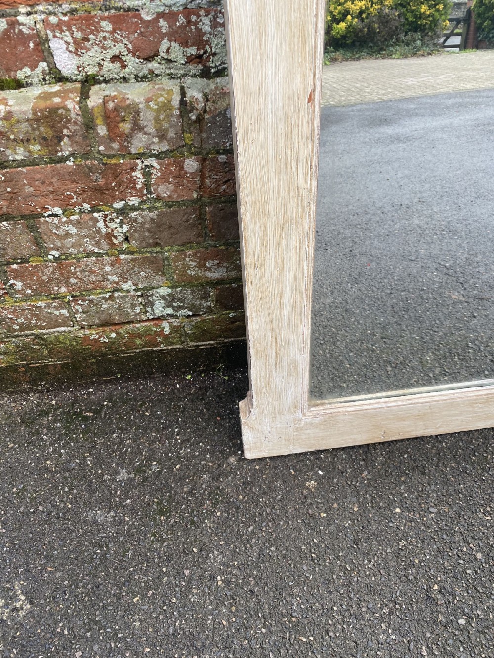 A Wonderful Large Antique English 19th Century shaped top carved wood plain Mirror. View III
