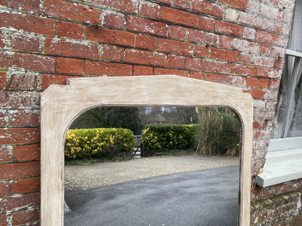 A Wonderful Large Antique English 19th Century shaped top carved wood plain Mirror. View IV