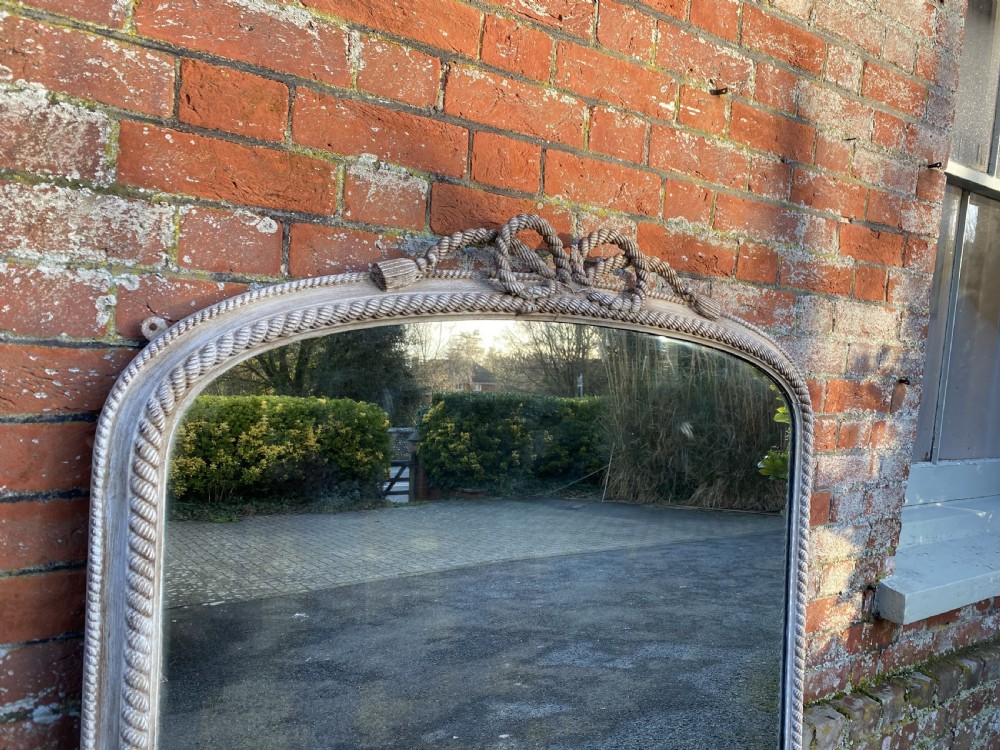 A Superb large Antique English 19th Century carved wood & gesso arched top painted Overmantle Mirror. View III