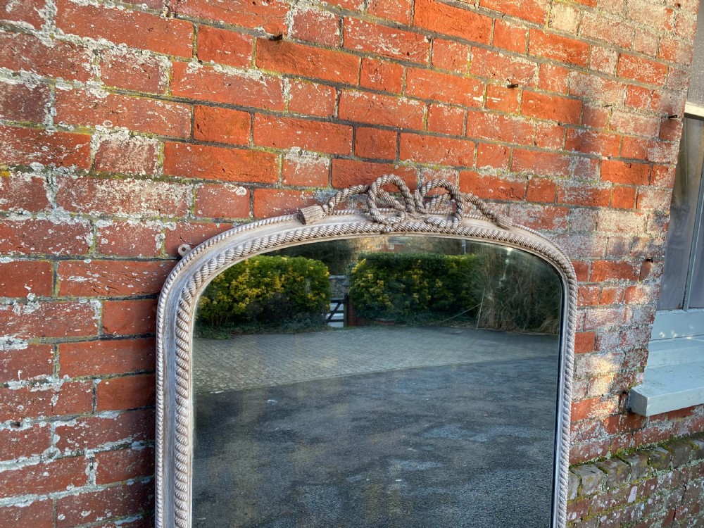 A Superb large Antique English 19th Century carved wood & gesso arched top painted Overmantle Mirror. View VII