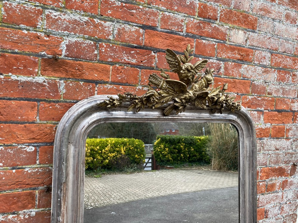 A Spectacular large Antique French 19th Century carved wood & gesso arched top original silvered Mirror. View IV