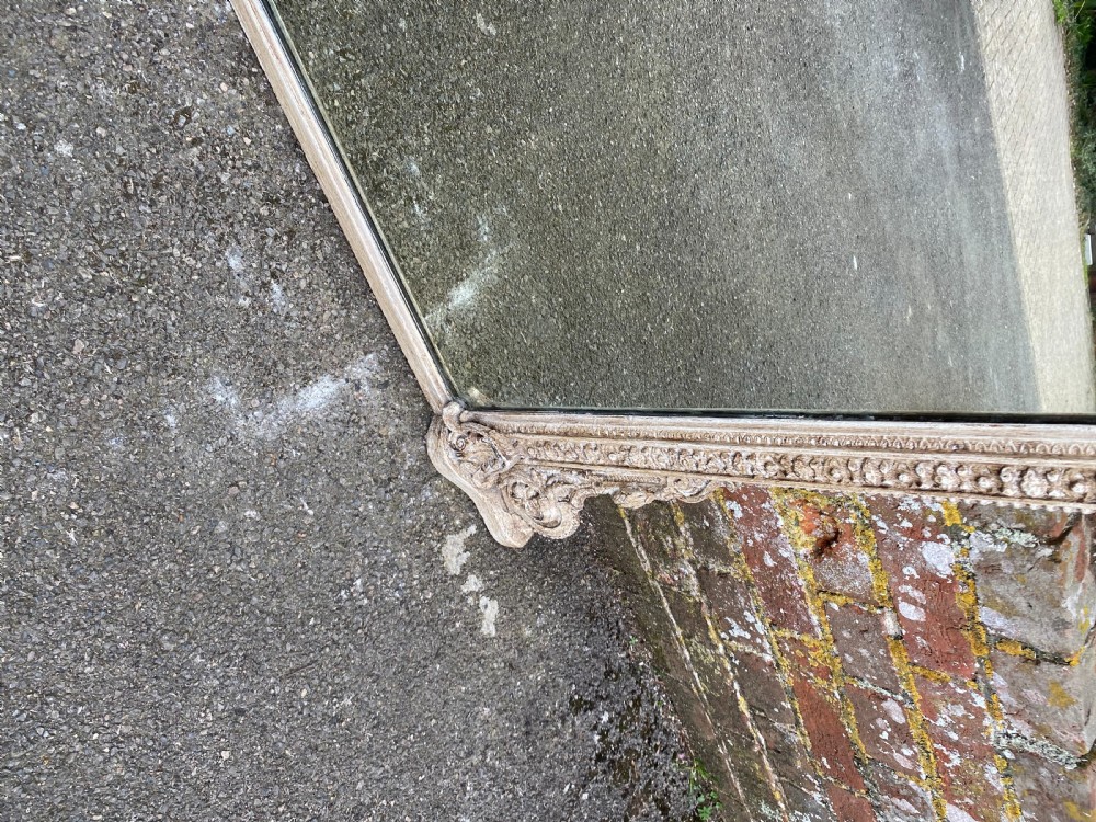An Impressive good size Antique English 19th Century carved wood & gesso arched top painted Overmantle Mirror. View V