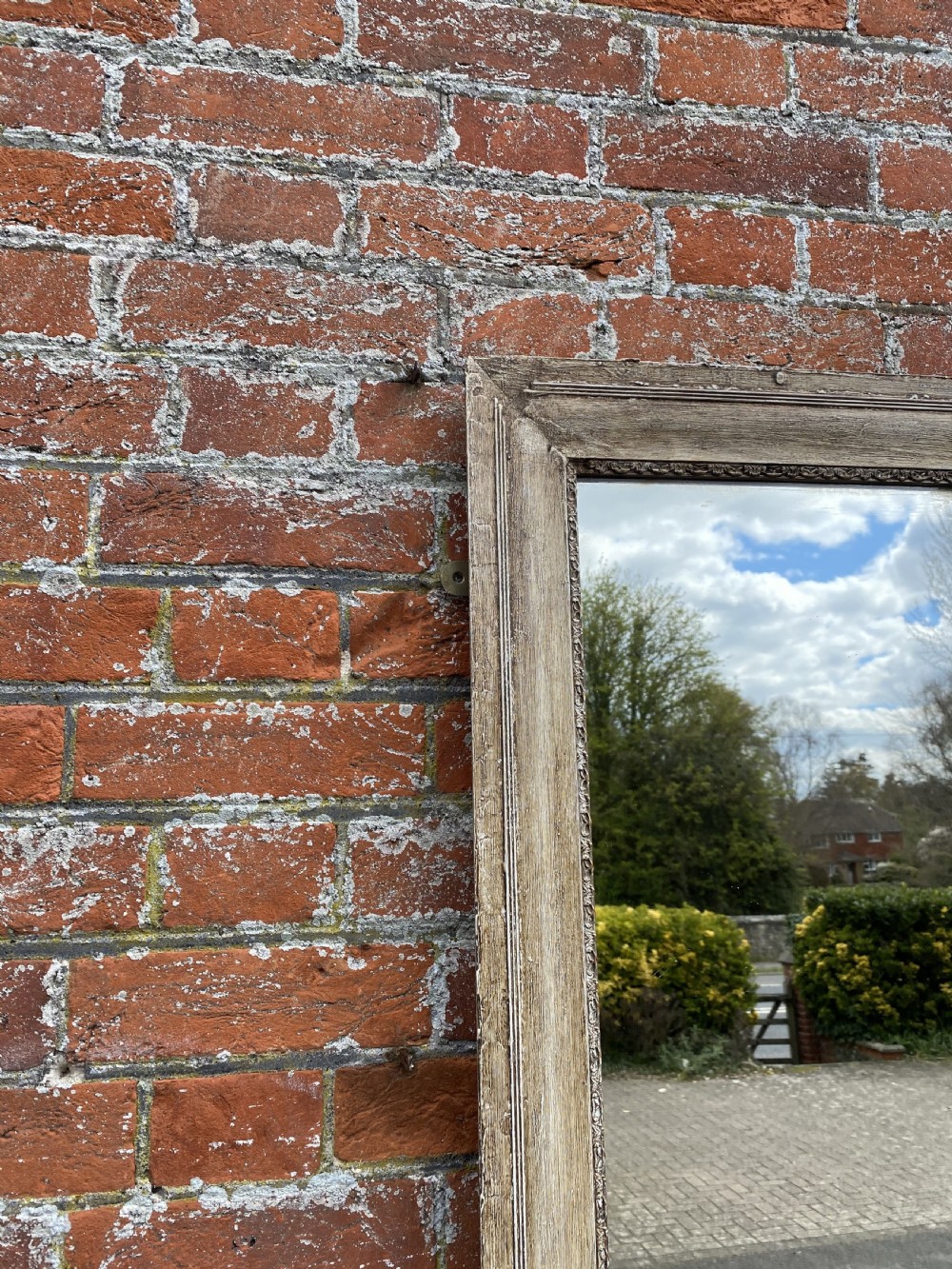 A Wonderful large Antique French 19th Century carved wood painted Mirror. View III