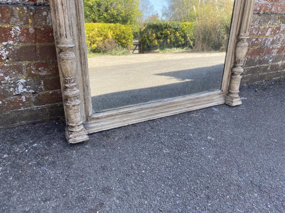 A Delightful large Antique French 19th Century carved wood painted column framed Mirror. View IV